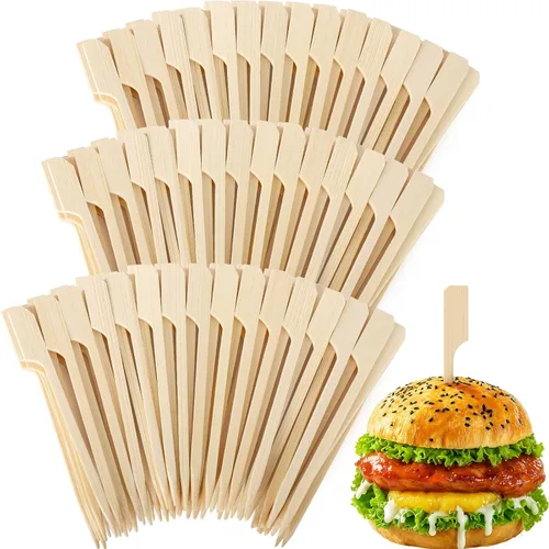 Miniatura 10 de FATLODA Palillos de Cóctel de Bambú de 3.5 Pulgadas [1200 PIEZAS] para Aperitivos, Brochetas de Madera Tipo Paleta, Palillos de Dientes Planos