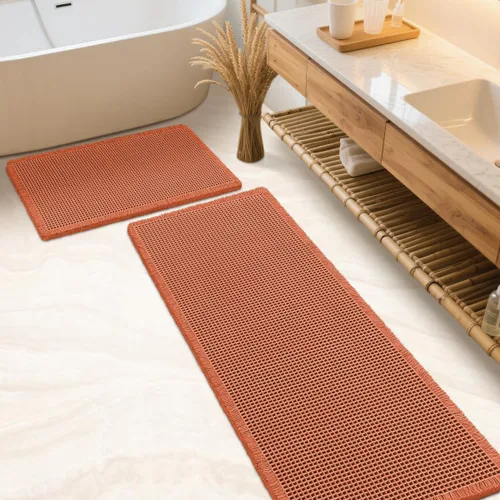 Miniatura 28 de IM HOME Tapete de baño de punto gofre, color caqui, de 24 x 17 pulgadas, tejido bohemio, moderno, absorbente, antideslizante, suave, lavable