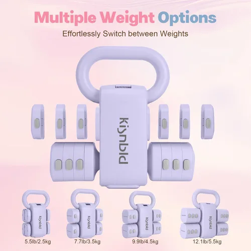 Miniatura 3 de kisnbld Juego de mancuernas ajustables de 2, juego de 4 en 1 de pesas libres para mujeres con ajuste rápido, cada juego de pesas de mano de 2 libras