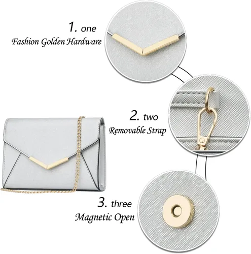 Miniatura 3 de KKXIU Elegante bolso de mano de piel sintética para mujer, bolso de mano plegable para fiesta, boda, baile de graduación