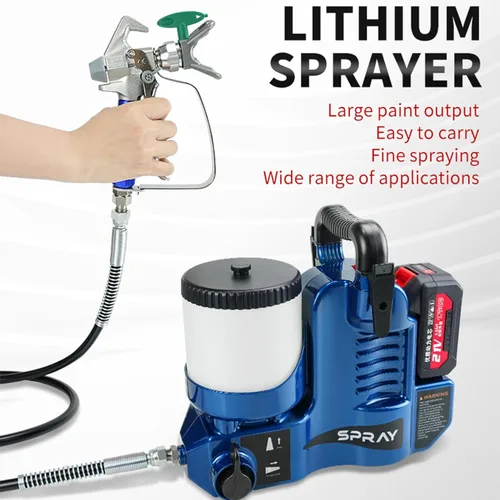 Miniatura 2 de Pulverizador de pintura sin aire de alta presión, modo dual inalámbrico/eléctrico de 1.2L, 6 velocidades ajustables, manguera de 70 pulgadas
