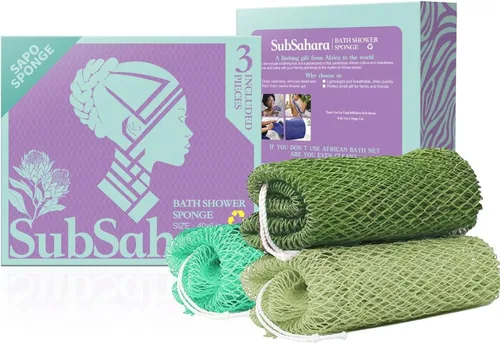 Miniatura 19 de SubSahara Auténtica esponja africana de red – 2 piezas exfoliante exfoliante para todo tipo de piel, esponja de baño para cara y cuerpo, portátil