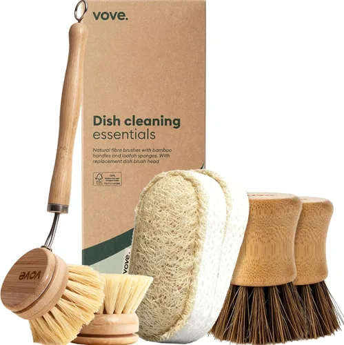 Miniatura 9 de Vove Juego de cepillos de bambú para fregar platos, paquete de 3 cepillos de cocina sin plástico para platos, ollas y hierro fundido, bambú