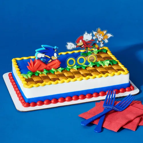 Miniatura 6 de DecoSet Sonic The Hedgehog - Juego de decoración de 3 piezas con cola y nudillos para tartas, anillos y figura de acción de Sonic rodante