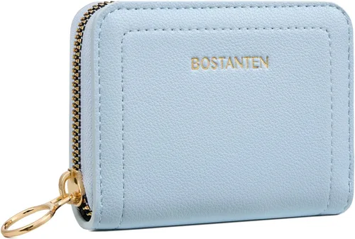 Miniatura 10 de BOSTANTEN Tarjetero de tarjeta de crédito RFID de cuero pequeñas carteras para mujer, cartera de tarjeta con cremallera de acordeón, Beige