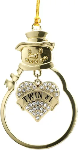 Inspired Silver - Twin #1 - Adorno de Navidad dorado - Adorno de árbol de Navidad con dije de corazón con circonita cúbica - Decoración colgante de