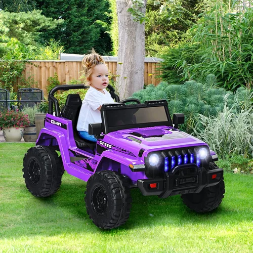 Miniatura 9 de INFANS Camión de paseo para niños con control remoto de 2.4 G, autos eléctricos con batería de 12 V para niños con 3 velocidades, pantalla de Púrpura