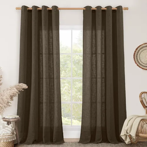 Miniatura 54 de LAMIT Cortinas de lino sintético para dormitorio, paneles filtrantes de luz, cortinas de lino con protección de privacidad con ojales para ventanas