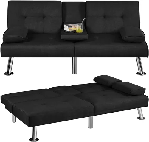 Miniatura 9 de Yaheetech Sofá Cama Convertible Sillón Reclinable Ajustable Moderno de Cuero Sintético Sofá de Dos Plazas Reversible Cama Plegable Tipo Diván