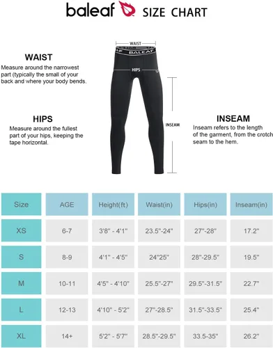 Miniatura 7 de BALEAF Leggings de compresión de forro polar para niños, pantalones juveniles, mallas de fútbol, baloncesto, béisbol, deportes, equipo de clima frío