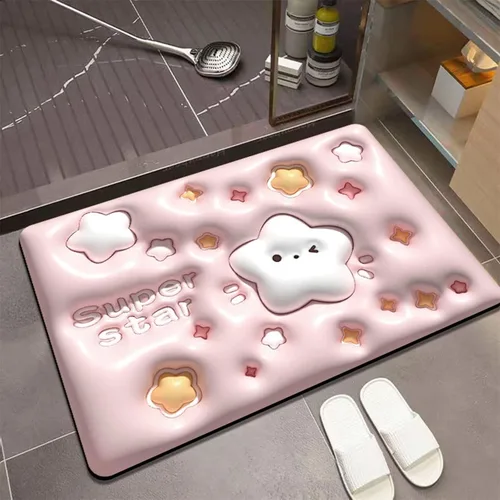 Miniatura 14 de LELEBEAR Tapete absorbente antideslizante visual 3D, tapete de baño de flores lindas, tapete de baño de barro de diatomeas suave, súper absorbente
