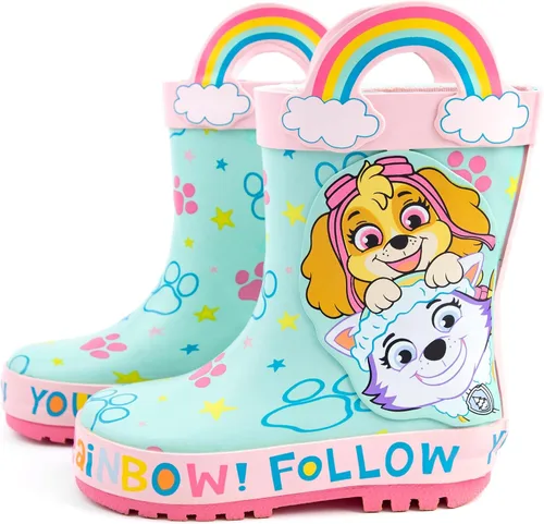 Miniatura 3 de Paw Patrol Wellies - Botas para niñas y niños pequeños Everest Skye Rescue Pupps Follow Your Rainbow Wellington Zapatos para caminar resistentes