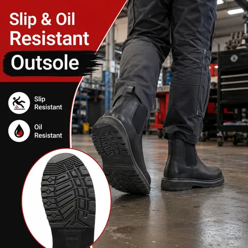 Miniatura 4 de Botas de trabajo sin cordones para hombre, botas de trabajo Chelsea de punta suave de 6 pulgadas, ASTM F2892 EH, suela de goma antideslizante