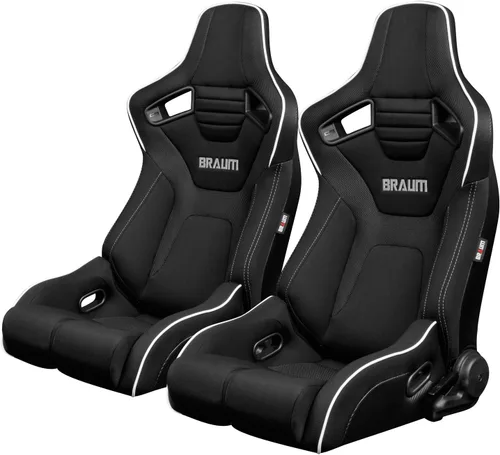 Miniatura 5 de Braum Serie Elite-R Asientos de carreras – Asiento de cubo fijo con respaldo de fibra de carbono – Tela negra y tubería + Montaje inferior