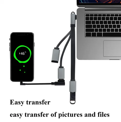 Miniatura 5 de Ángulo recto tipo C 3.0 macho a 1 USB 3.0 A hembra+2 USB 2.0 A hembra OTG Cable USB C a USB A de 90 grados de datos y carga OTG Cable divisor