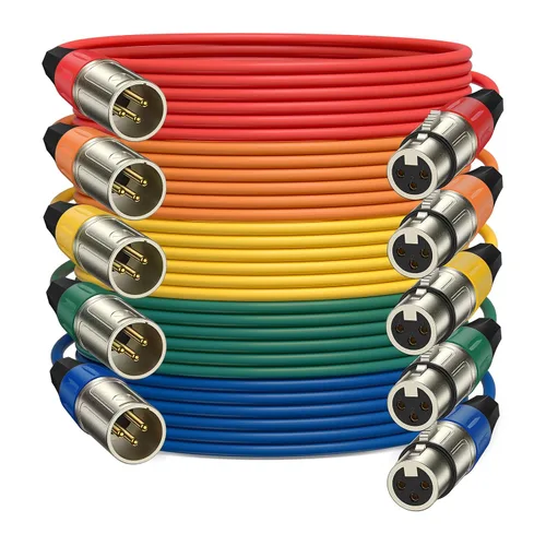 J&D Cable de micrófono XLR, chapado en oro, resistente, equilibrado, de 3 pines, XLR macho a hembra, cable de micrófono de color para mezclador,