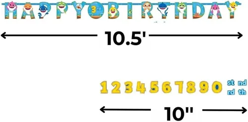 Miniatura 5 de Cartel de feliz cumpleaños de Baby Shark con texto en inglés «Add An Age – 10.5 x 10 pulgadas (paquete de 1) – Decoración de papel multicolor