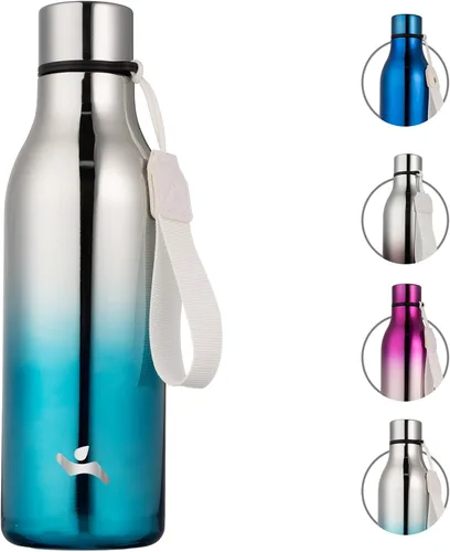 Miniatura 15 de Konokyo Botella de agua aislada con correa, botella de agua de acero inoxidable de 18 onzas de doble pared con aislamiento al vacío, frasco de Verde