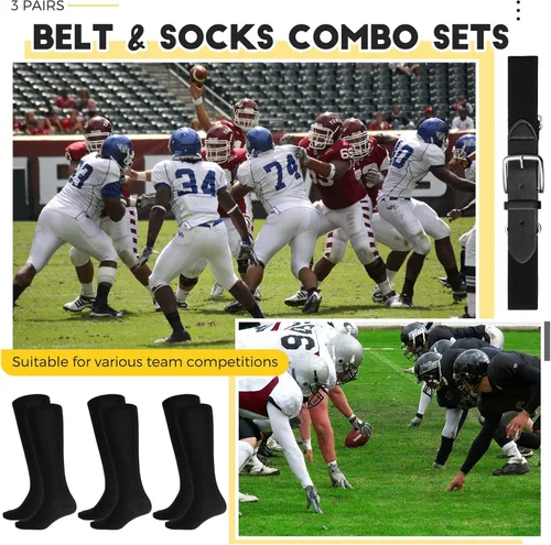 Miniatura 4 de SATINIOR Conjunto combinado de 3 pares de calcetines de béisbol y 3 cinturones para jóvenes y adultos para béisbol y sóftbol y calcetines