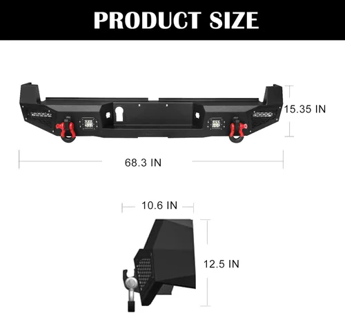 Miniatura 2 de Parachoques trasero de acero para Tacoma 2016 2017 2018 2019 2020 2021 2022 2023 con placa de cabrestante y orificio de sensor y luces LED y kits