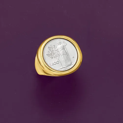 Miniatura 5 de Ross-Simons Italian Andiamo 14kt Yellow Gold Over Resin 100-Lira Coin Ring