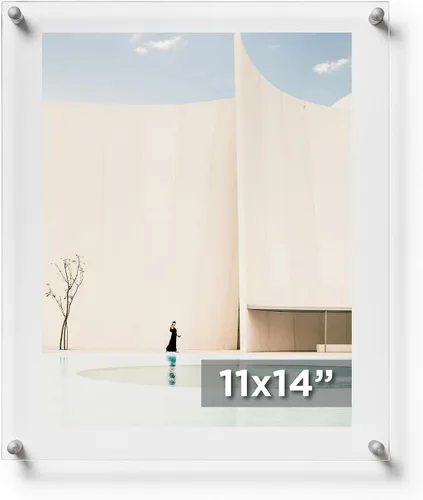 Miniatura 10 de Marco de fotos acrílico flotante de doble panel transparente de 8 x 10 pulgadas con herrajes dorados para mostrar arte y fotos en la pared