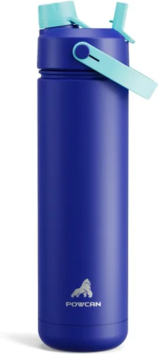 Miniatura 22 de POWCAN - Botella de agua térmica 2 en 1, sorbete y tapa con boquilla, antifugas, acero inoxidable sin BPA, apta portavasos automóvil, bebida fría 24
