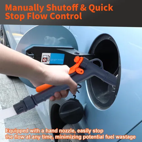 Miniatura 4 de Bomba de transferencia de combustible con boquilla manual, bomba de lata de gasolina de 2.8 GPM con tubo de entrada retráctil y manguera de descarga