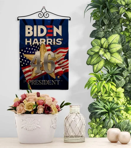 Miniatura 11 de Juego de banderas de jardín de arpillera con bandera de Biden Harris 46 para colgar en la pared, diseño patriótico, para el presidente demócrata