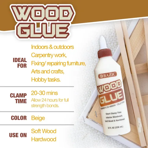 Miniatura 4 de BAZIC Products Pegamento para madera, 8 onzas líquidas (8.0 fl oz), adhesivo de unión súper fuerte de color natural, para carpintería de madera