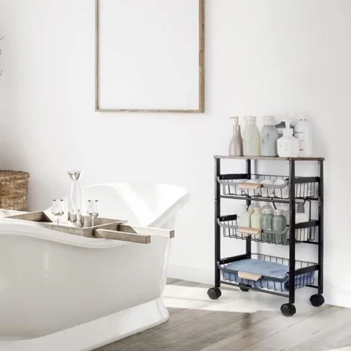 Miniatura 3 de Carrito de almacenamiento de cocina con ruedas, carrito de cocina con almacenamiento y ruedas, carrito de metal rodante de malla, carrito