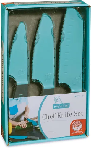 Playful Chef: Juego de cuchillos de seguridad para niños, 3 cuchillos, cuchillas de plástico con bordes dentados, seguros para manos pequeñas, a