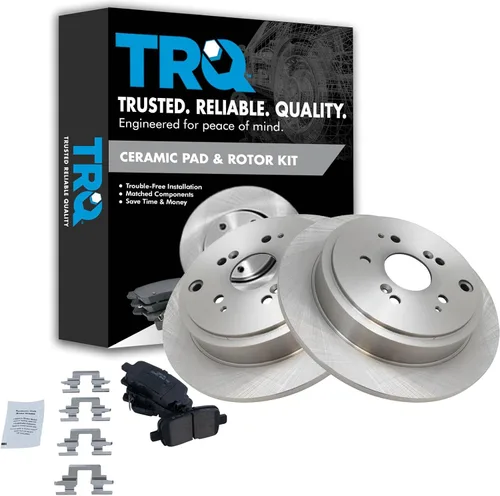 Miniatura 46 de TRQ Kit de rotor de freno trasero y pastillas de cerámica Posi premium compatible con camioneta Chevy GMC