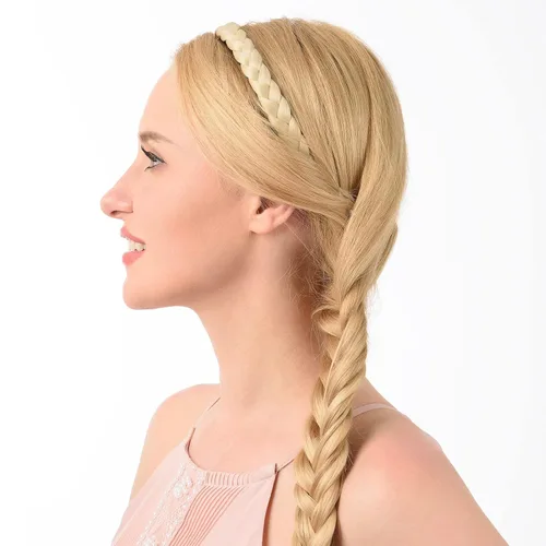 Miniatura 4 de Ancho de 1.5 cm Banda de pelo sintético trenzada estrecha con dientes para mujeres y niñas (Negro)