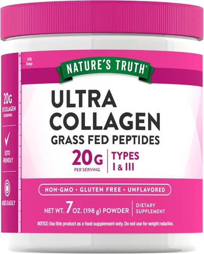 Nature's Truth Colágeno en polvo | 7 onzas | Tipo I y III | Sin sabor | Péptidos alimentados con pasto y apto para Keto | Suplemento sin OMG y sin