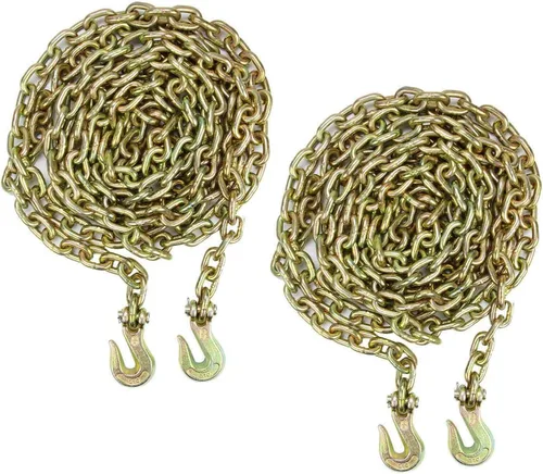 TYFYB 2 cadenas de carpeta de grado 70 resistentes de 3/8 pulgadas y 20 pies, cadena de remolque de amarre chapada en zinc amarillo, con ganchos de
