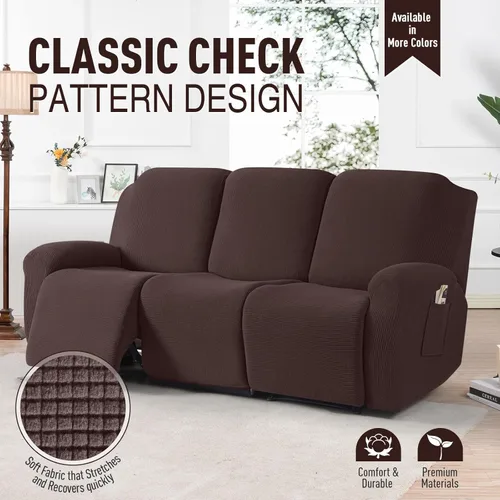 Miniatura 2 de TAOCOCO Fundas para sofá reclinable, 8 piezas, fundas elásticas para sofá grande de 3 asientos, fundas reclinables, protector de muebles