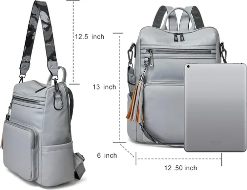 Miniatura 30 de OPAGE - Mochila de cuero para mujer, con borla de moda, bolso de hombro, mochila grande, bolsa de viaje, gris, L