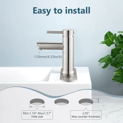Miniatura 7 de Aolemi Grifo de baño de un solo agujero, grifo de lavabo de baño de una sola manija con líneas de suministro, con drenaje desplegable y placa