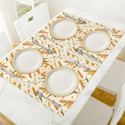Miniatura 5 de Wheat Pattern Placemats Set of 6 Resistant Table Mats Washable Place Mats for Dinner Party Table Decoration
