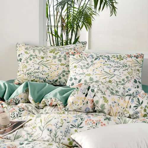 Miniatura 5 de Juego de ropa de cama individual 100% microfibra cepillada chic con flores, 3 piezas - Funda de edredón y 2 fundas de almohada con cierre