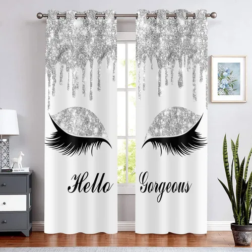 Miniatura 10 de Hello Gorgeous - Cortina de pestañas de unicornio, para oscurecer la habitación, con aislamiento térmico, con ojales, para decoración de dormitorio