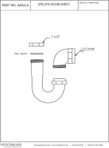 Miniatura 3 de Westbrass A402LA-12 1-1/2" Latón LA Code P-Trap, bronce aceitado