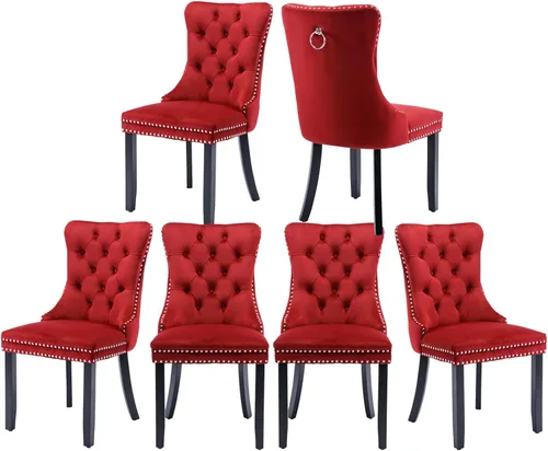 Miniatura 63 de Juego de 2 sillas de comedor de terciopelo, silla de comedor tapizada de alta gama con tirador de anillo en la espalda, adorno de clavos y patas
