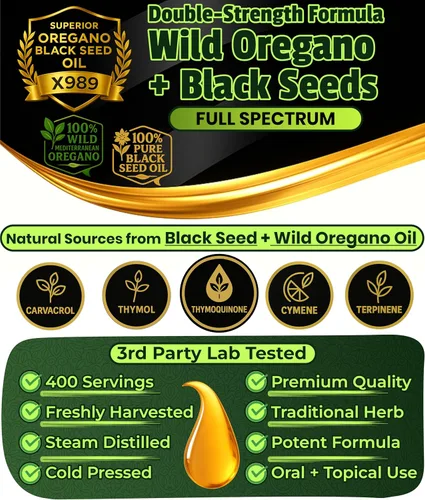 Miniatura 6 de Aceite de orégano con aceite de semilla negra – 400 porciones, aceite de orégano orgánico silvestre 2 en 1 con aceite de semilla negra para apoyo
