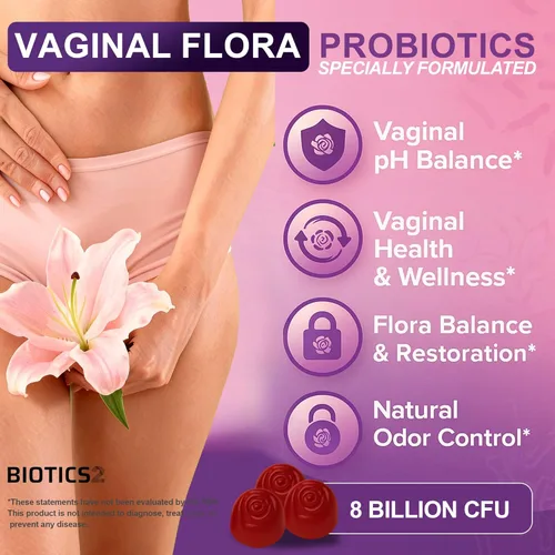 Miniatura 2 de Flora - Probióticos vaginales para mujeres, gomitas de equilibrio de pH con prebióticos, 8 mil millones de probióticos, 5 extractos de palma enana