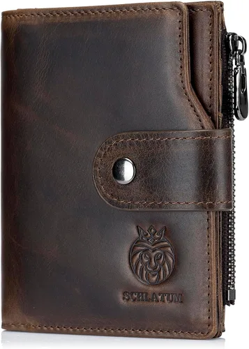 Miniatura 23 de LUKZIJAES Billetera de cuero genuino para hombre, con bloqueo RFID, delgada, plegable, bolsillo frontal, #3-Café, Vintage