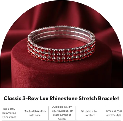 Miniatura 2 de 1928 Jewelry - Pulsera elástica clásica de 3 filas Lux Rhinestone