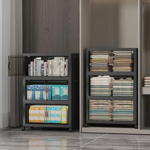 Miniatura 37 de UAMFURI Contenedores de almacenamiento apilables con tapas, ruedas y puerta, organizadores plegables de armario, cajones de almacenamiento