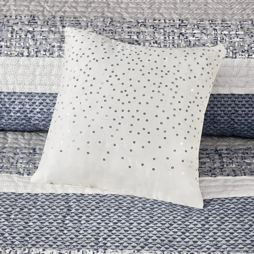 Miniatura 17 de Madison Park Juego de edredón Queen de jacquard lustroso y purpurina, conjunto de cubrecama para cama tamaño Queen – para todas las estaciones